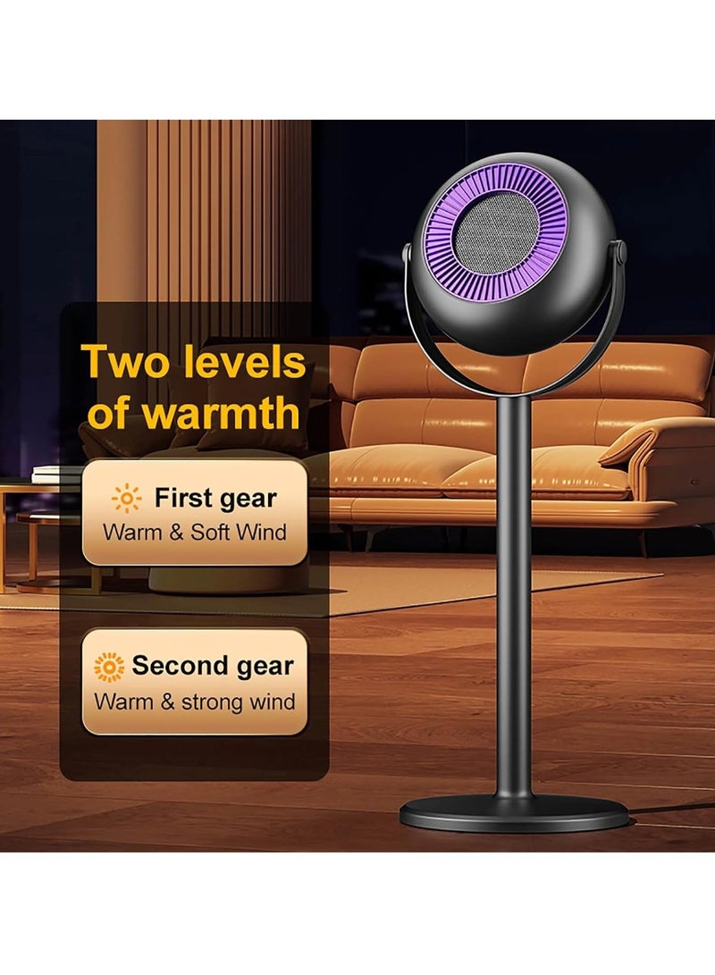 BlueFire Adjustable Height Floor Standing Fan Heater with European Plug - Portable Silent Electric Heater for Home, Office, Bedroom - Modern Black Design for Winter & Autumn - Image 1